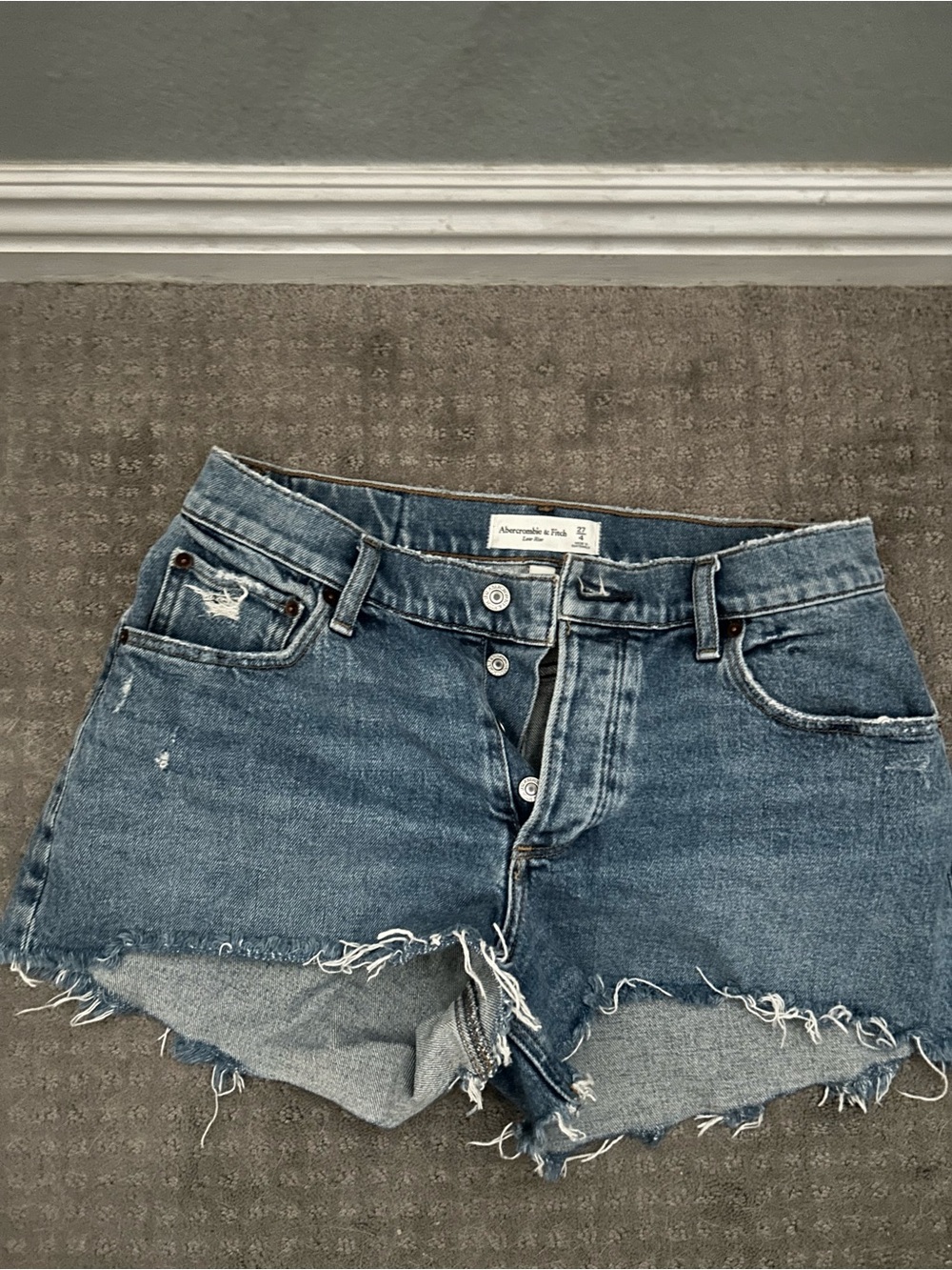Abercrombie & Fitch Frayed Hem Blue Denim Cutoff Shorts